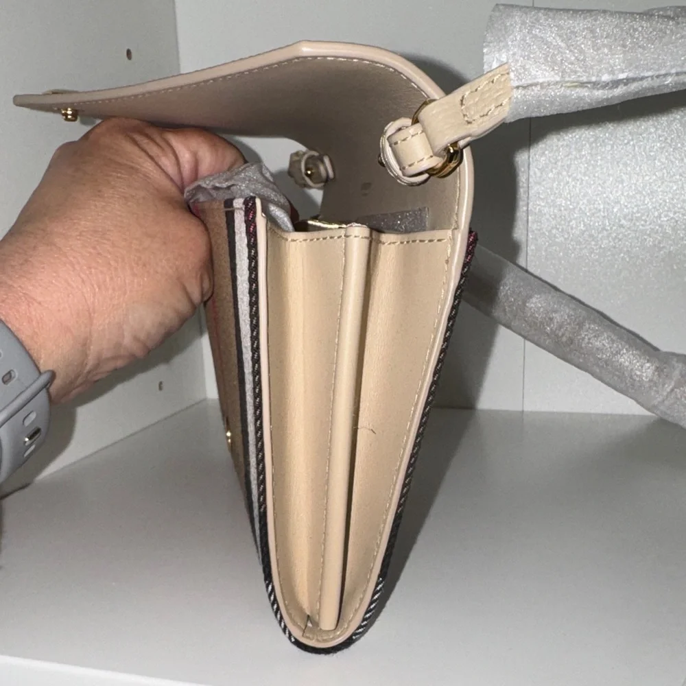 Burberry Beige Leather & Vintage Check Envelope Crossbody - Picture 6 of 7